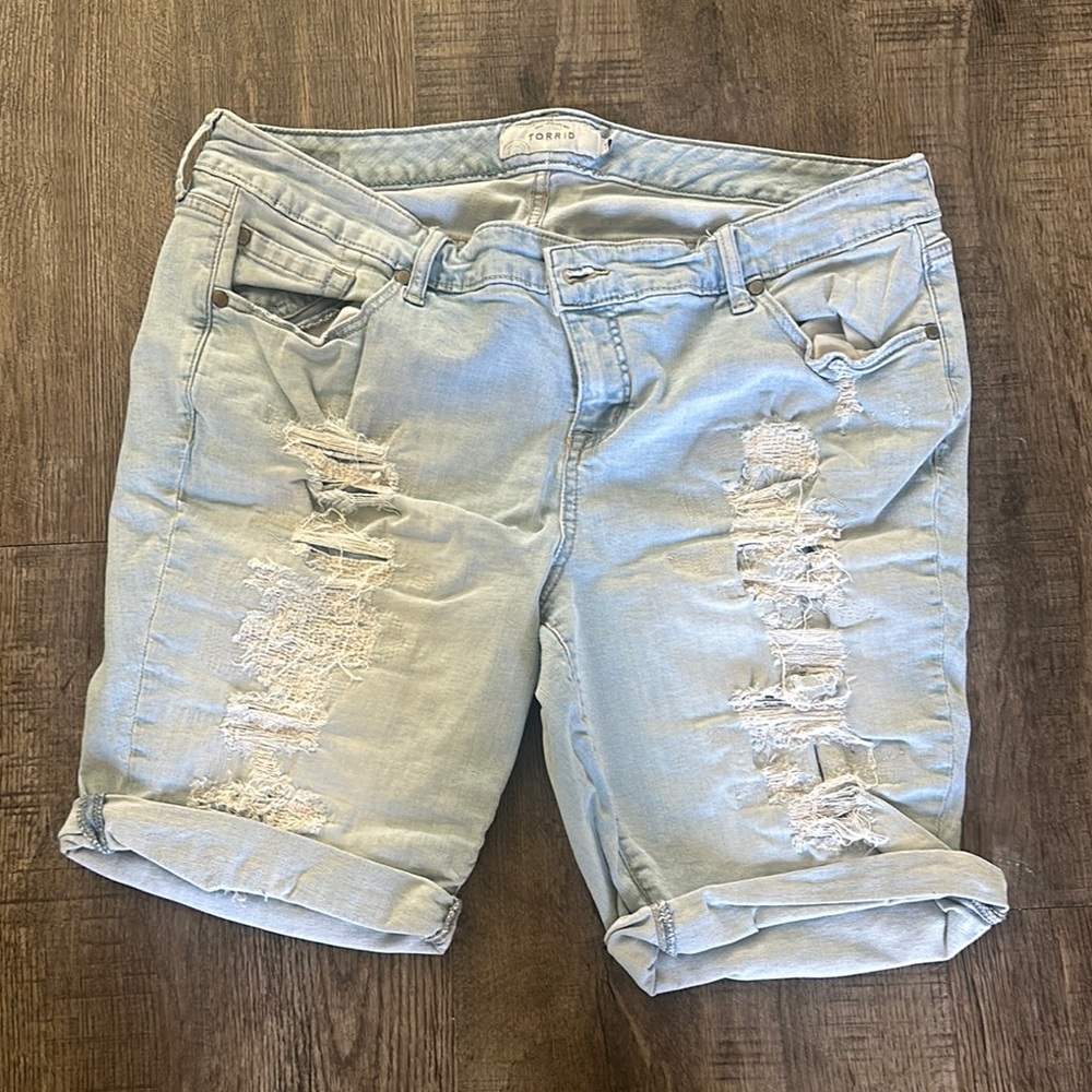 Torrid Blue Distressed Jean Shorts with Rolled Hem